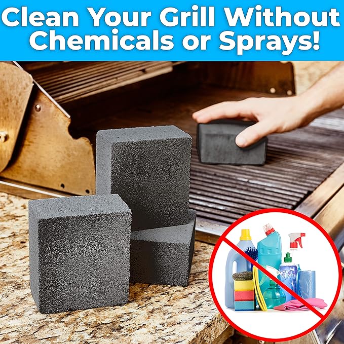 Heavy Duty, Non-Toxic Black Grill Brick Cleaner 12 Pack Reusable Chemical Free BBQ Pumice Cleaning Block for Flattops, Grills and Griddles. Non Scratch Grillstone is the Perfect Barbecue Scouring Tool