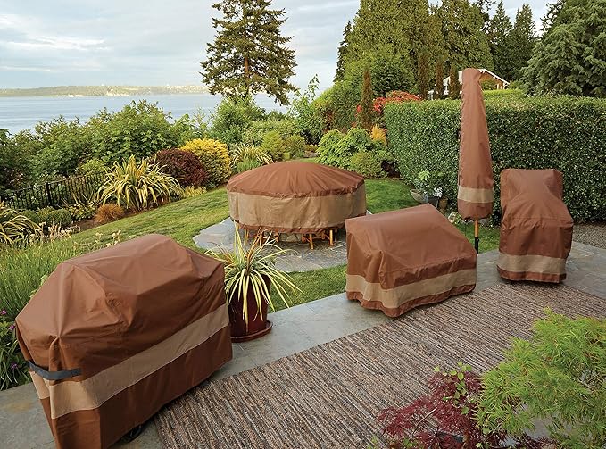 DUCKCOVERS Ultimate Waterproof Rectangular/Oval Patio Table with Chairs Cover, 107 Inch